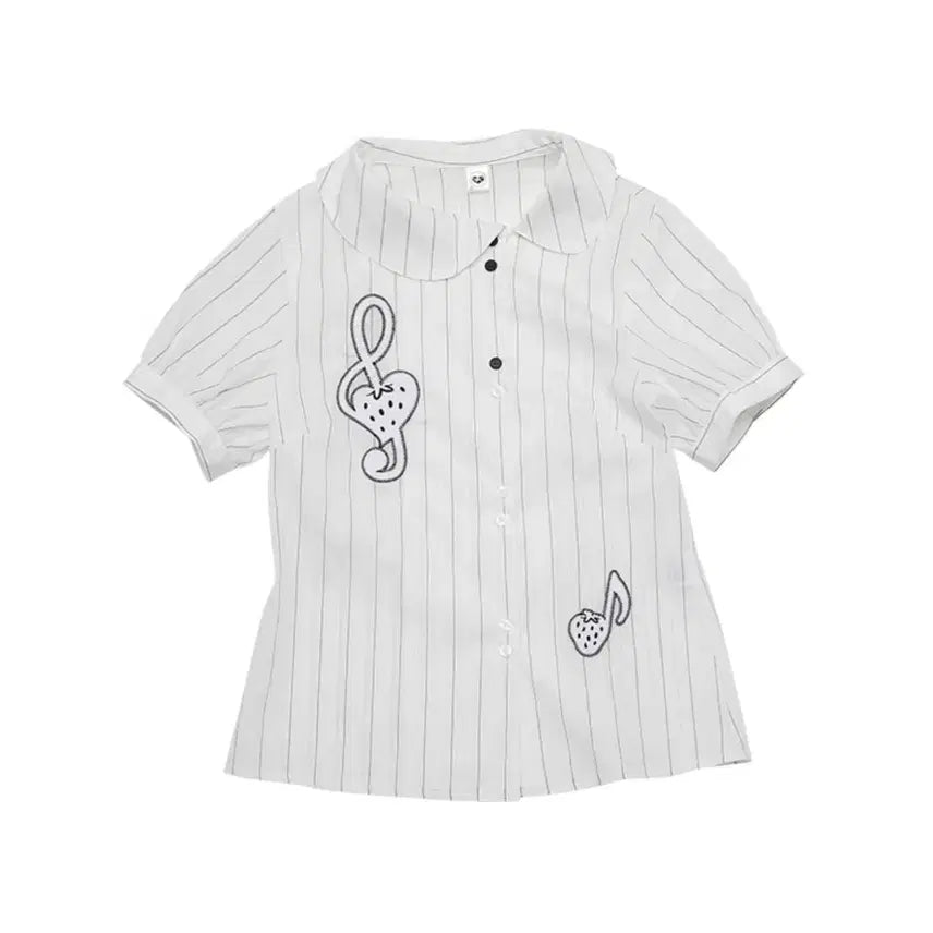 [BUNJANG] Noficial Nofis Berry Note Embroidery Blouse White / 노피셜노피스 셔츠 블라우스 화이트