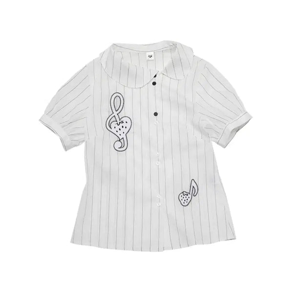 [BUNJANG] Noficial Nofis Berry Note Embroidery Blouse White / 노피셜노피스 셔츠 블라우스 화이트