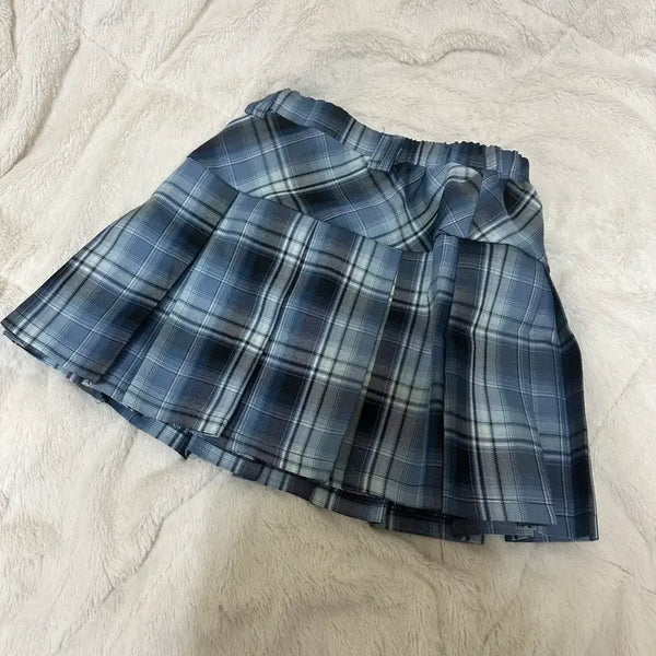 [BUNJANG] Check Pleated Blue Tartan Skirt / 체크 플리츠 블루 타탄 스커트
