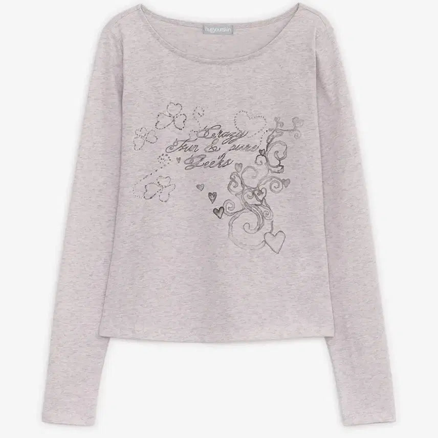 [BUNJANG] Hug Your Skin Mellow Print Long Sleeve T-Shirt (Gracie Pink) / 허그유어스킨 멜로우 프린트 롱 슬리브 티 (그레이시 핑크)
