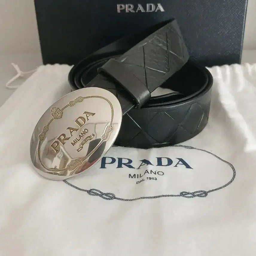 [BUNJANG] Prada Men's Quilted Leather Belt Black / 프라다 맨즈 가죽 벨트 블랙 정품