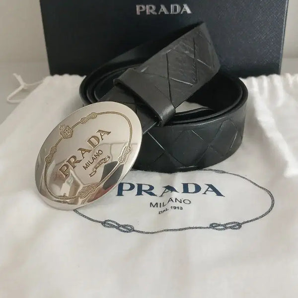 [BUNJANG] Prada Men's Quilted Leather Belt Black / 프라다 맨즈 가죽 벨트 블랙 정품