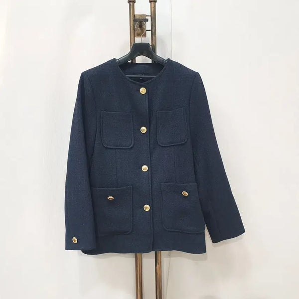 [BUNJANG] Yungdi.com Tweed Gold Button Jacket - Navy, Size M / (JJ30979)융디닷컴 트위드 금장 자켓 M