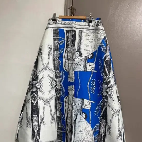 [BUNJANG] Pattern Long Skirt Blue / 패턴 롱 스커트 블루