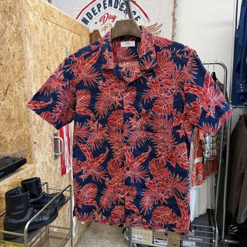 [BUNJANG] Uniqlo Open Collar Hawaiian Pattern Shirt XL / 유니클로 반팔 오픈카라 하와이안 패턴 셔츠