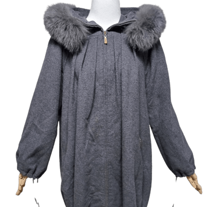 [BUNJANG] Women's Fox Fur Hooded Cashmere Wool Coat / 폭스퍼여우털 여성 캐시미어 여자 후드집업모직코트자켓 프리사이즈