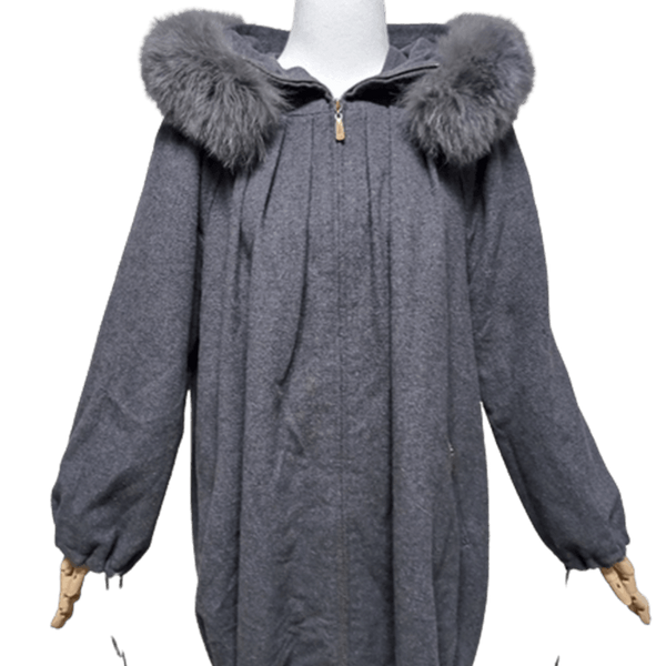 [BUNJANG] Women's Fox Fur Hooded Cashmere Wool Coat / 폭스퍼여우털 여성 캐시미어 여자 후드집업모직코트자켓 프리사이즈