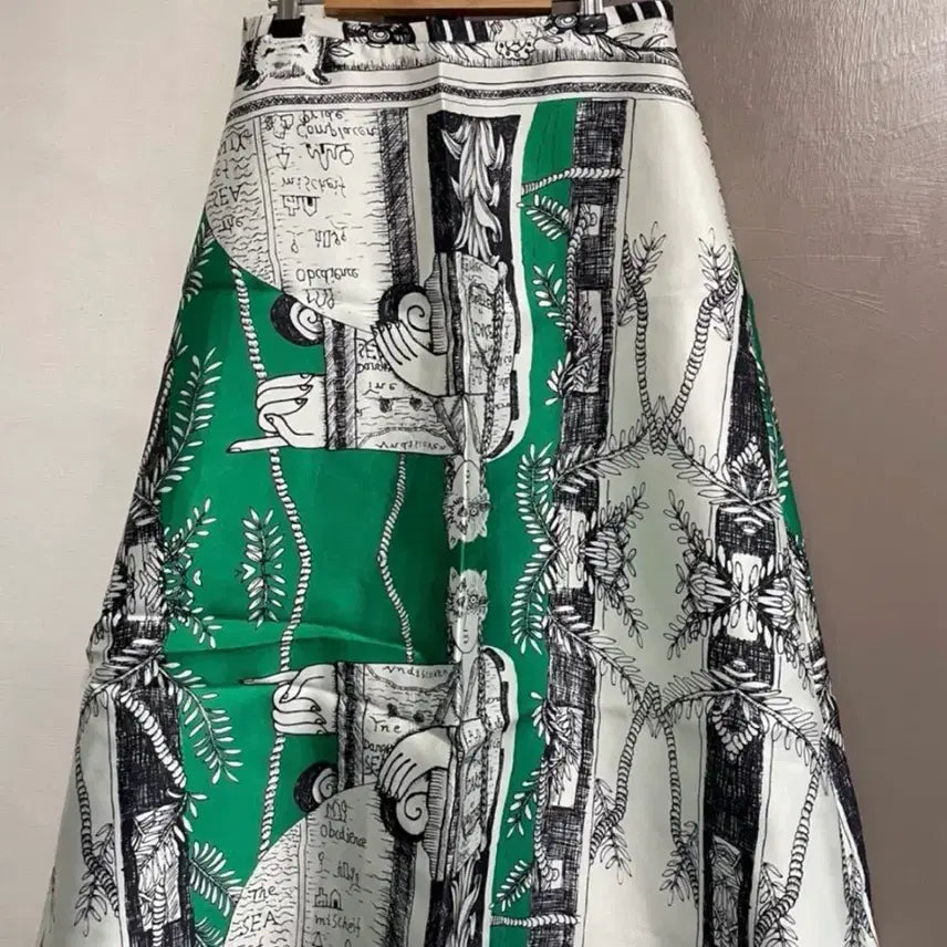 [BUNJANG] Patterned Long Skirt Green / 패턴 롱스커트 그린