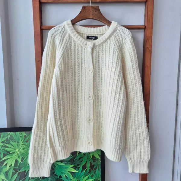 [BUNJANG] Vividify Round Neck Chunky Cardigan - Ivory / (새상품)VIVIDIFY 라운드넥 통통가디건 아이보리