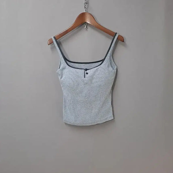 [BUNJANG] Built-in Bra Ribbed Sleeveless Top - Grey / 브러컵내장 골지 민소매 그레이 나시