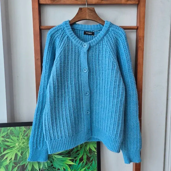 [BUNJANG] VIVIDIFY Round Neck Chunky Cardigan Sky Blue / (새상품)VIVIDIFY 라운드넥 통통가디건 하늘색