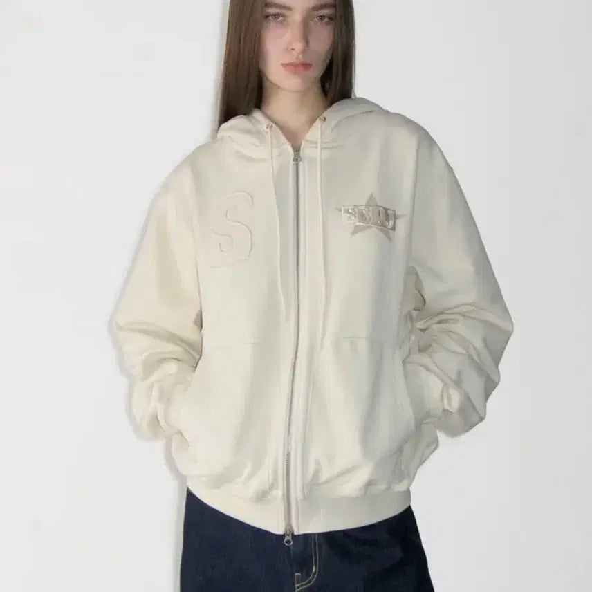 [BUNJANG] SUNBEAM PROJECT Hooded Zip-Up Ivory Cream / 썬번프로젝트 후드집업 아이보리 크림