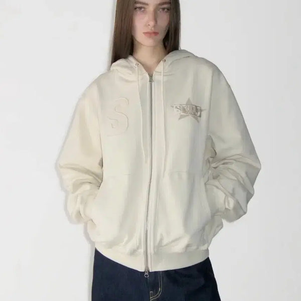 [BUNJANG] SUNBEAM PROJECT Hooded Zip-Up Ivory Cream / 썬번프로젝트 후드집업 아이보리 크림