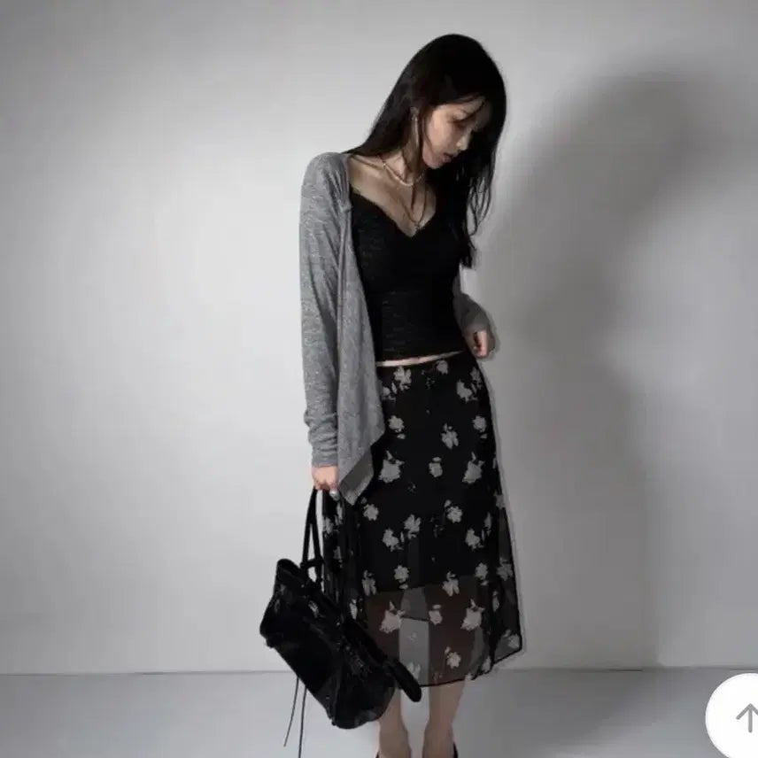 [BUNJANG] Chiffon Floral Midi Skirt / 쉬폰 플라워 미디스커트