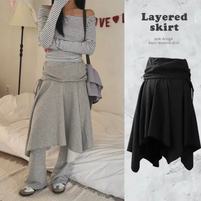 [BUNJANG] Full Moon Omni-Layered Long Flare Skirt / 풀문 뮤코 언발 리본 옴니레이어드 롱 플레어 스커트