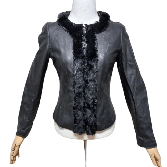 [BUNJANG] Women's Lambskin & Rabbit Fur Cropped Jacket / 램스킨 어린양가죽레더 여자 토끼털퍼 여성 가죽크롭자켓55