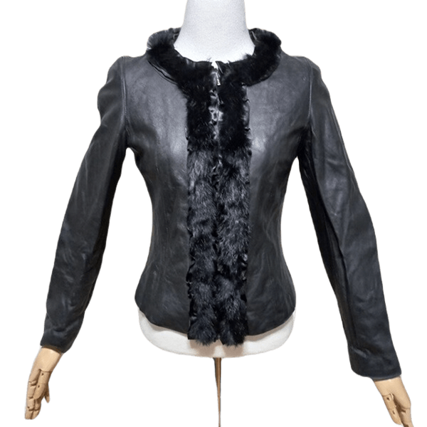 [BUNJANG] Women's Lambskin & Rabbit Fur Cropped Jacket / 램스킨 어린양가죽레더 여자 토끼털퍼 여성 가죽크롭자켓55