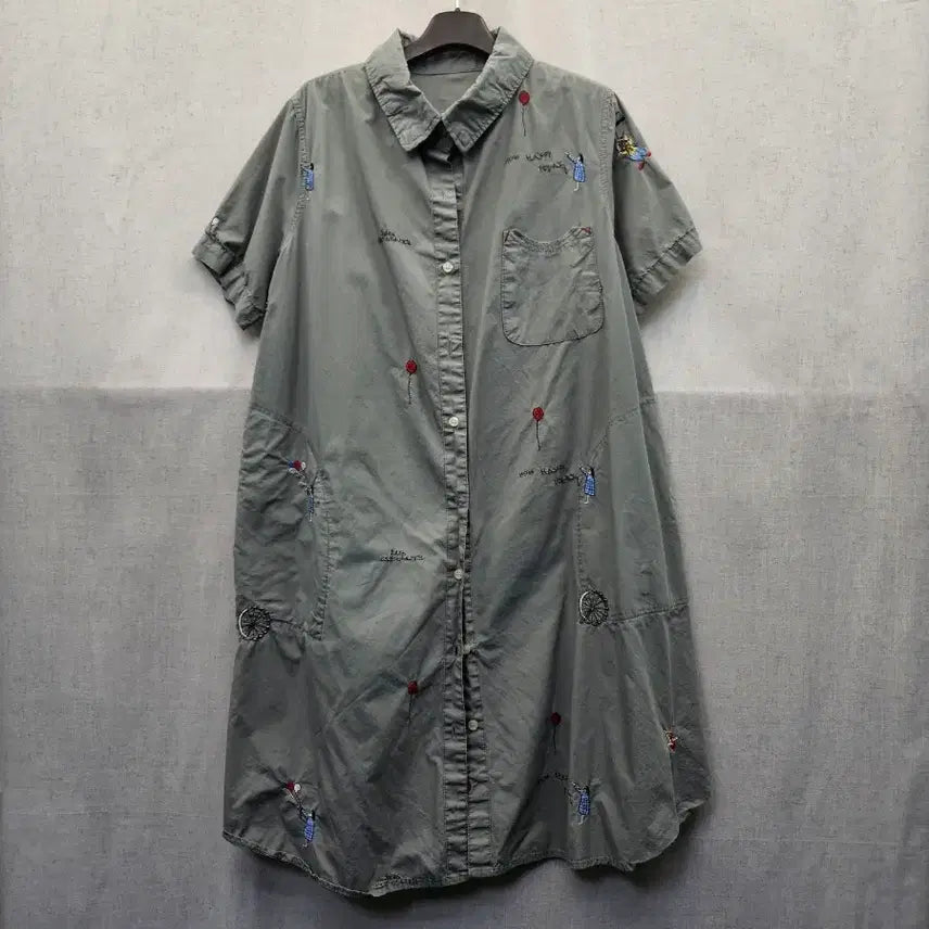 [BUNJANG] Embroidered Detail Shirt Dress / 자수 포인트 셔츠 원피스(437