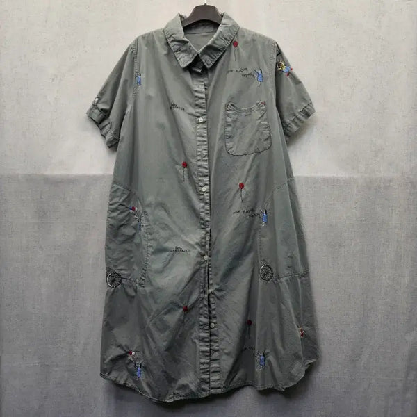 [BUNJANG] Embroidered Detail Shirt Dress / 자수 포인트 셔츠 원피스(437