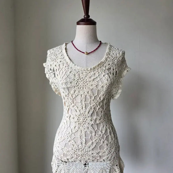 [BUNJANG] Unworn Gold Thread Crochet Knit Tank Top / 미착용 새상품 금사 크로쉐 니트 나시(리테일가 34,650엔)