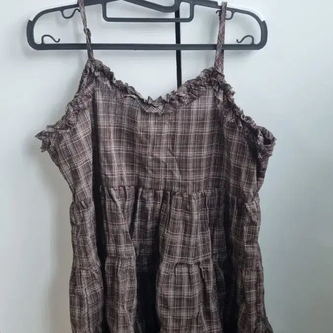 [BUNJANG] Mori Girl Layered Check Sleeveless Dress / 모리걸 레이어드 나시 체크 원피스