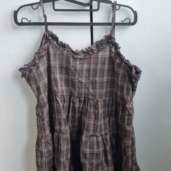 [BUNJANG] Mori Girl Layered Check Sleeveless Dress / 모리걸 레이어드 나시 체크 원피스