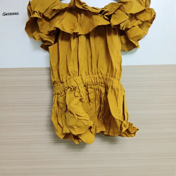 [BUNJANG] Gyaru Off-Shoulder Mustard Frill Blouse / 갸루 오프숄더 머스타드 프릴블라우스