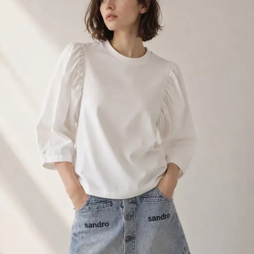 [BUNJANG] Sandro Balloon Shirring T-Shirt / 산드로 벌룬셔링 티