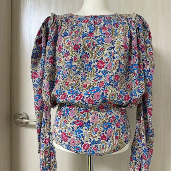 [BUNJANG] 100% Silk Floral Pattern Blouse (Size S) / 실크 100% 플로럴 패턴 블라우스 S