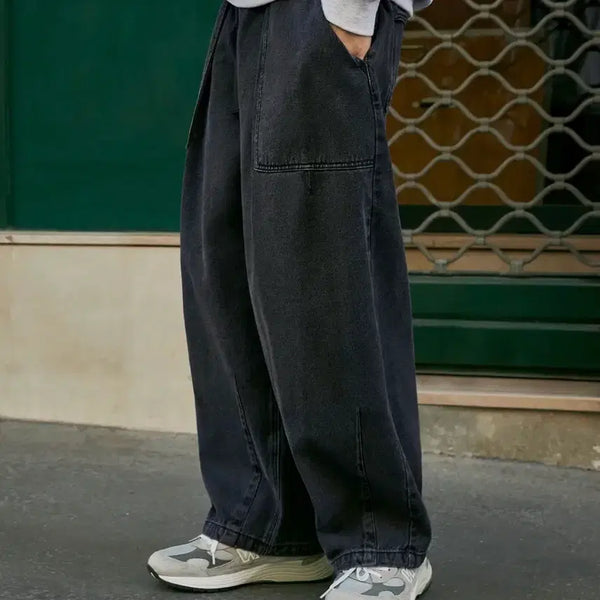 [BUNJANG] Minimal Project Washed Fatigue Balloon Denim Pants Dark Gray / 미니멀프로젝트 워시드 퍼티그 벌룬 데님 팬츠 다크그레이
