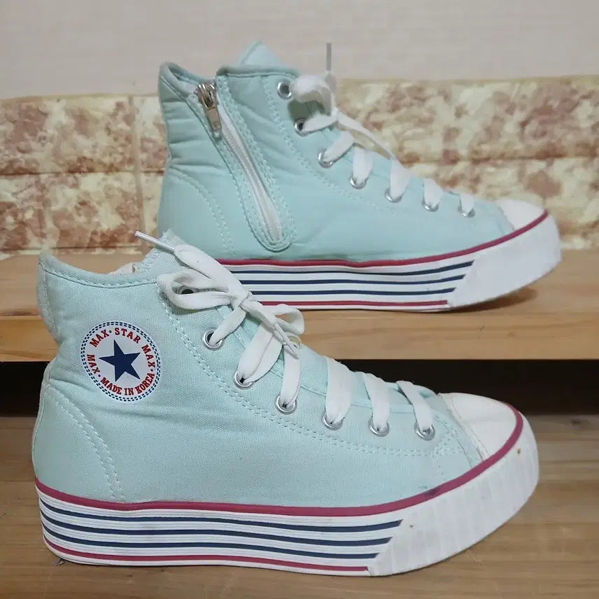 [BUNJANG] Macstar Mint High-Top Sneakers (225mm) / (176) 맥스타 스니커즈 민트색 하이탑 225