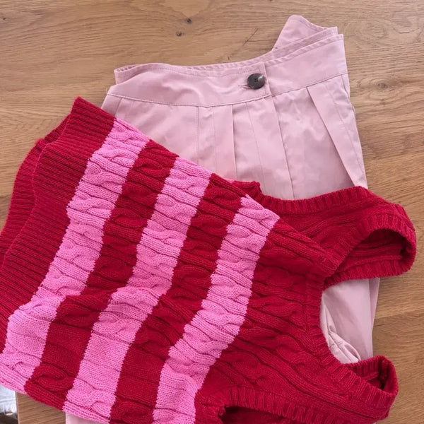 [BUNJANG] Clothing Set - Pink Shorts & Striped Knit / 행거털이 세일) 상하 세트