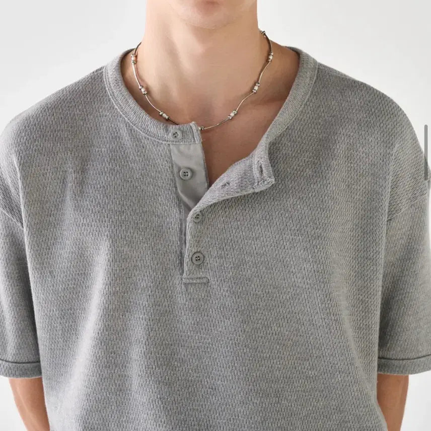 [BUNJANG] Known Henly Neck T-Shirt Melange Gray / [1]노운 헨리넥 티셔츠 멜란지 그레이