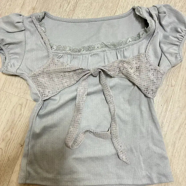 [BUNJANG] Women's Short Sleeve T-Shirt with Lace Detail / 미니포에 반팔티