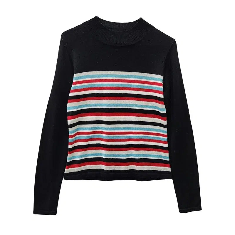 [BUNJANG] Vintage Multi Stripe Mock Neck Knit (M) Made in Japan / 빈티지 멀티 스트라이프 모크넥 니트 M MADE IN JAPAN