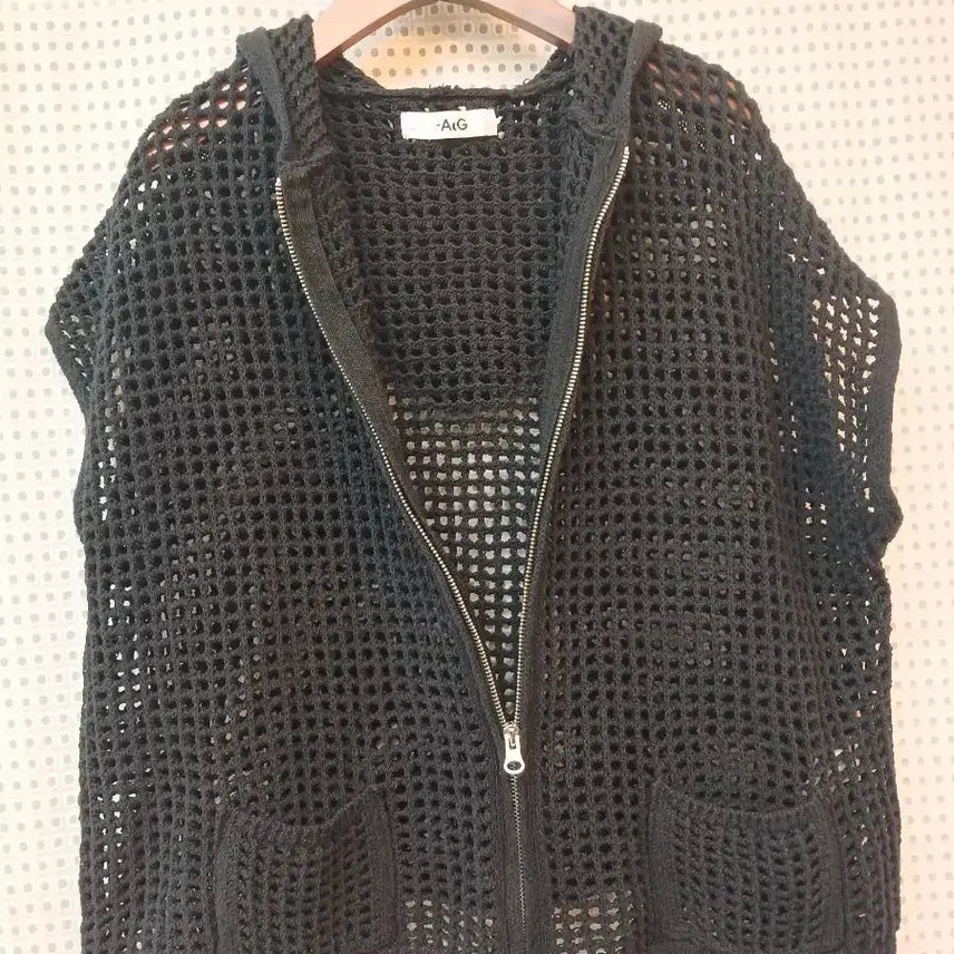 [BUNJANG] A.G. Black Net Cardigan Hoodie Zip-Up / A.G. 그물 가디건 후드 집업 블랙 77