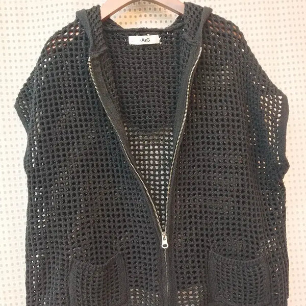 [BUNJANG] A.G. Black Net Cardigan Hoodie Zip-Up / A.G. 그물 가디건 후드 집업 블랙 77