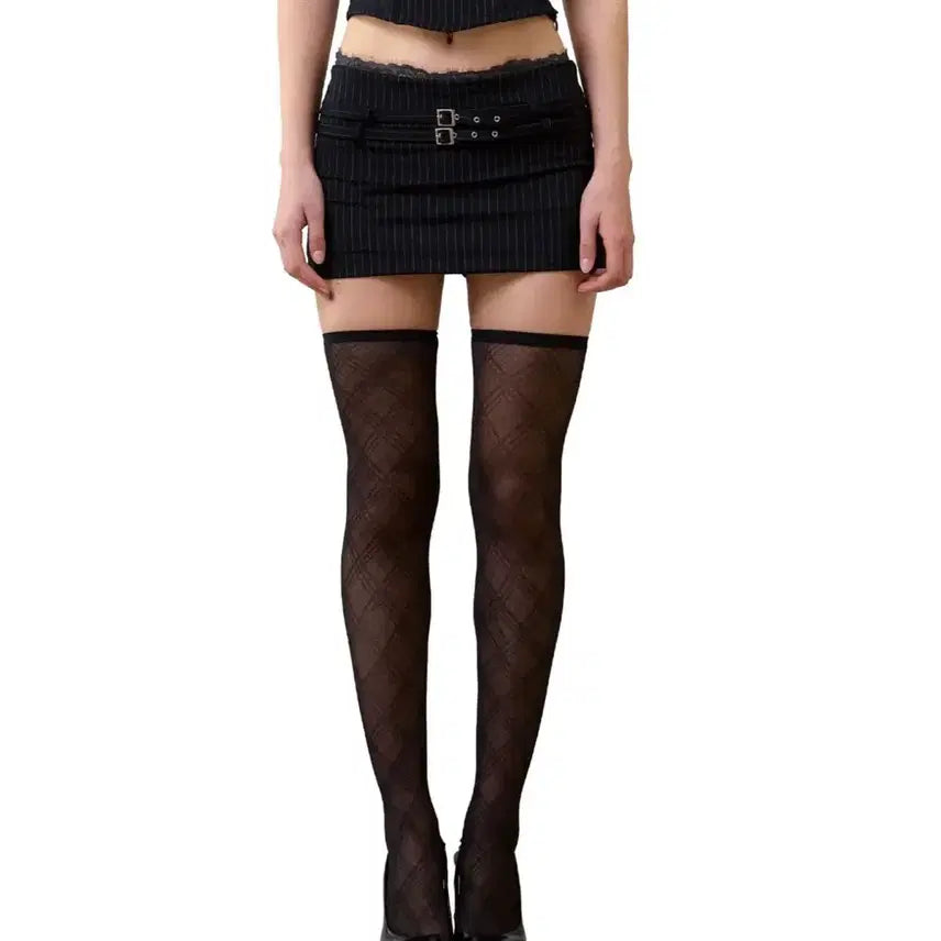 [BUNJANG] Hilda Robe Stripe Mini Skirt Black / 힐다 로베트 스트라이프 미니 스커트 블랙