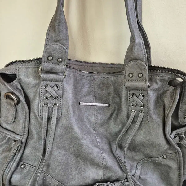 [BUNJANG] Fancy Club Belted Washed Leather Bag - Gray / 팬시클럽 벨티드 워싱 레더백 그레이