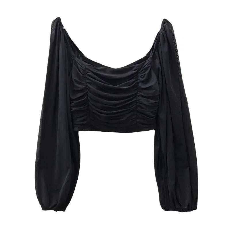 [BUNJANG] Y2K Shirring Black Long Sleeve Top / [새상품] Y2K 갸루 셔링 블랙 긴팔 티 36W