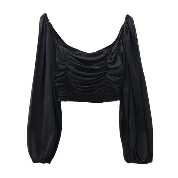 [BUNJANG] Y2K Shirring Black Long Sleeve Top / [새상품] Y2K 갸루 셔링 블랙 긴팔 티 36W