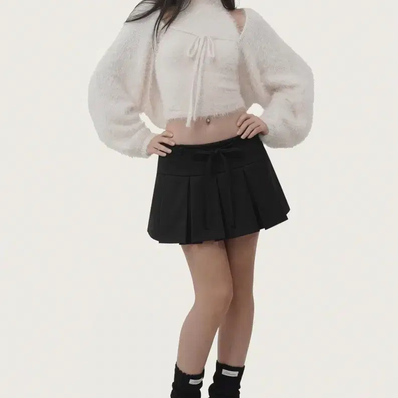 [BUNJANG] Clishier Hugging Ribbon Pleated Skirt Black / 클리시어 Hugging ribbon pleated skirt, Black