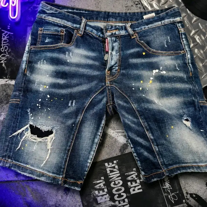 [BUNJANG] DSquared2 Paint Wash Distressed Denim Shorts (Size 50 / 34-inch) / 디스퀘어드2 페인트 워싱 데님 반바지 50(약34인치)