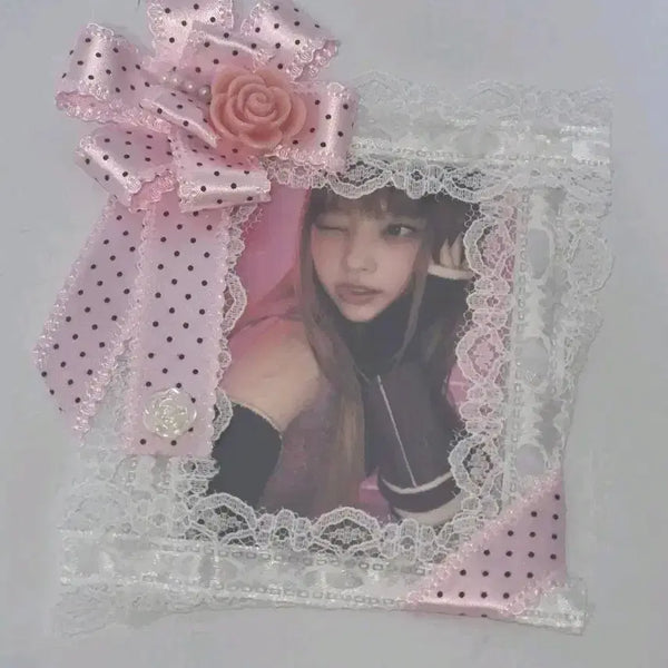 [BUNJANG] Handmade Rosette Lace Toploader Photocard Holder / 수제 로제트 레이스탑꾸 탑로더 탑꾸 포카홀더 도트 로즈 레이스 포카