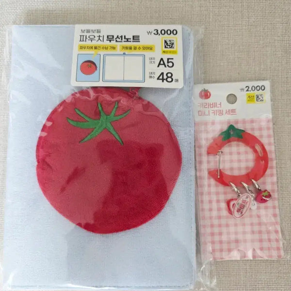 [BUNJANG] Tomato Pouch Wireless Notebook A5 (48 Sheets) + Mini Keychain Set / 토마토 파우치 무선 노트 A5 48매 + 미니 키링 세트