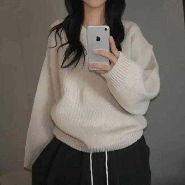 [BUNJANG] Cream V-Neck Knit Sweater / 크림색 브이넥 니트 스웨터
