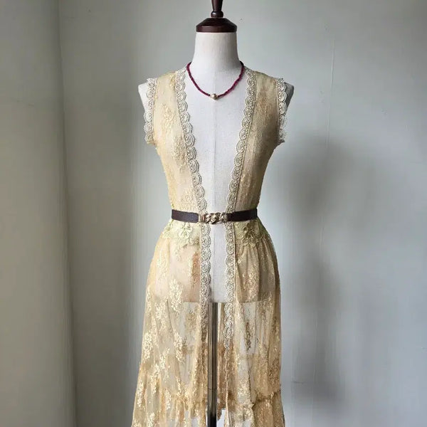 [BUNJANG] Open Lace See-Through Robe Cardigan / 오픈형 레이스 시스루 로브 가디건