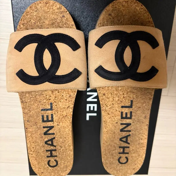 [BUNJANG] Chanel Cork Platform Suede Slippers / 샤넬 코르크 슬리퍼