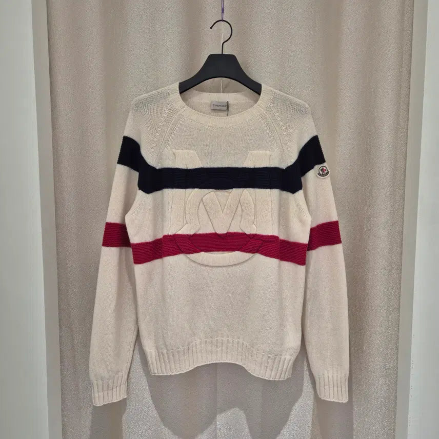 [BUNJANG] Moncler Striped Wool Cashmere Blend Sweater Ivory (L) / (L)몽클레어 스트라이프 울 캐시미어 블렌드 스웨터 아이보리