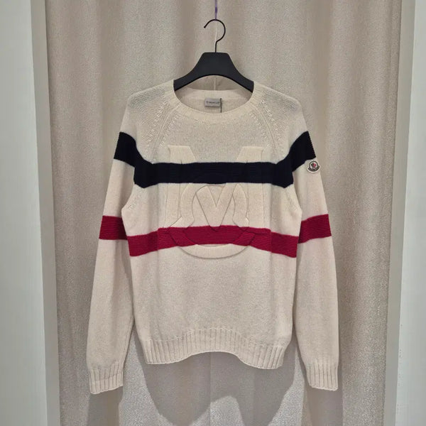 [BUNJANG] Moncler Striped Wool Cashmere Blend Sweater Ivory (L) / (L)몽클레어 스트라이프 울 캐시미어 블렌드 스웨터 아이보리